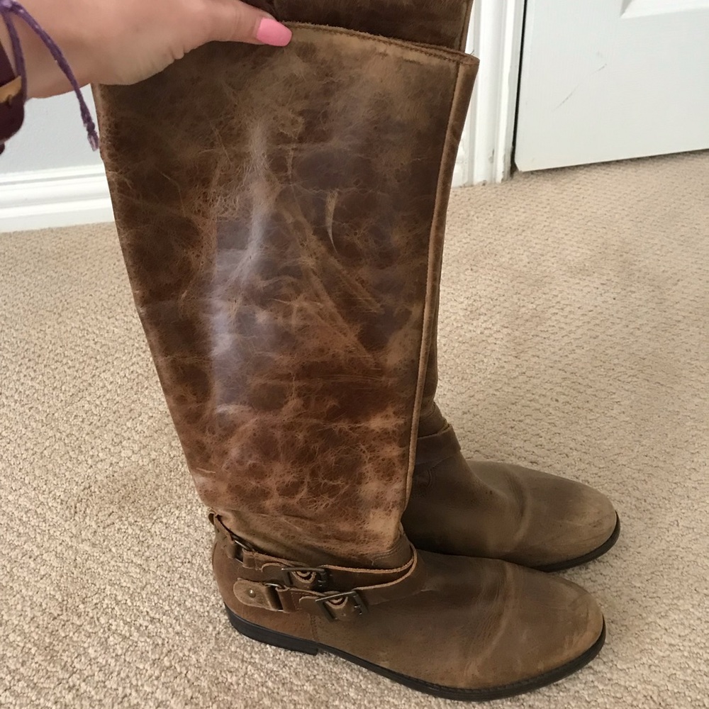 Distressed Brown Leather Riding Boots